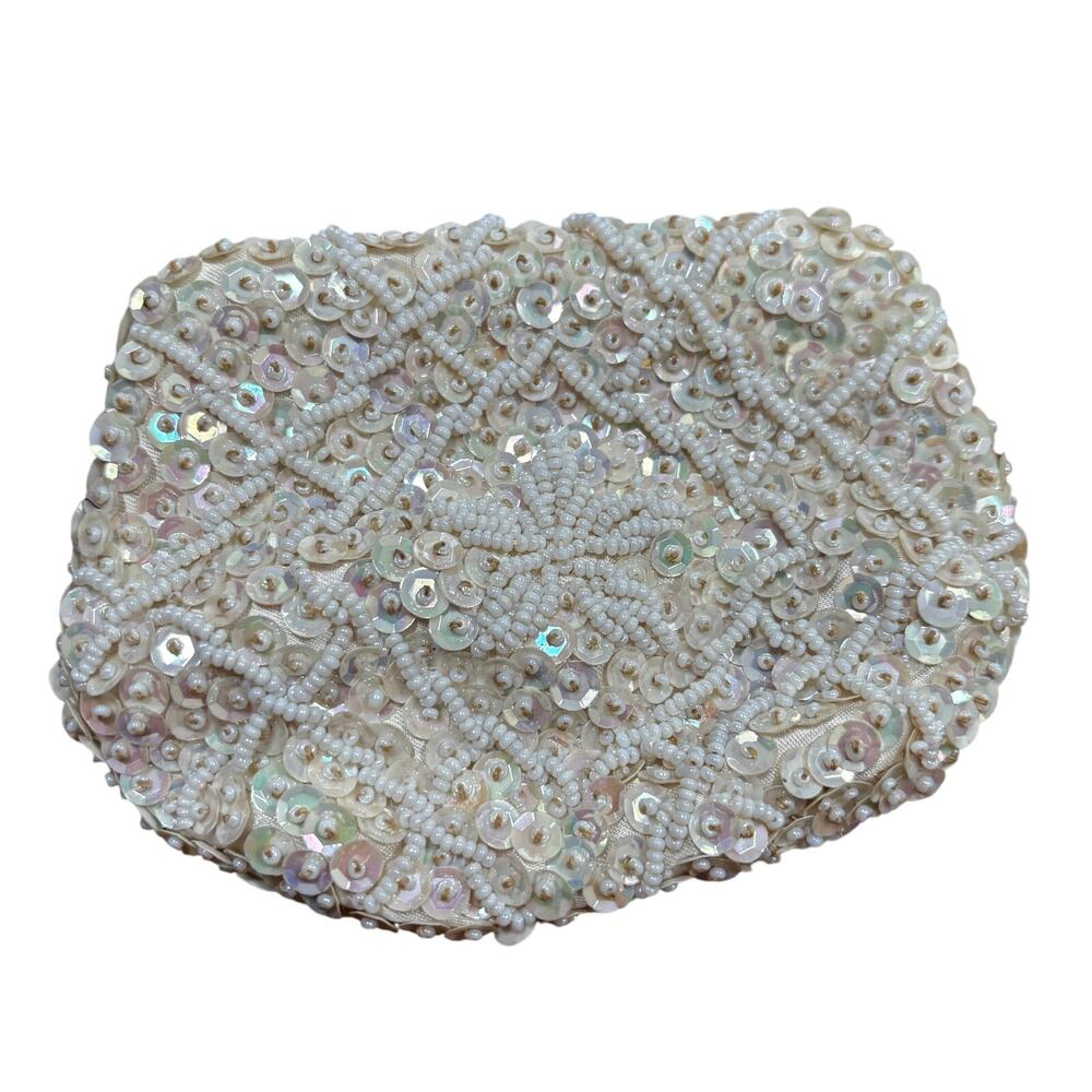 Vintage beads & sequins small clutch purse or coin pouch dressy 50's Hong Kong